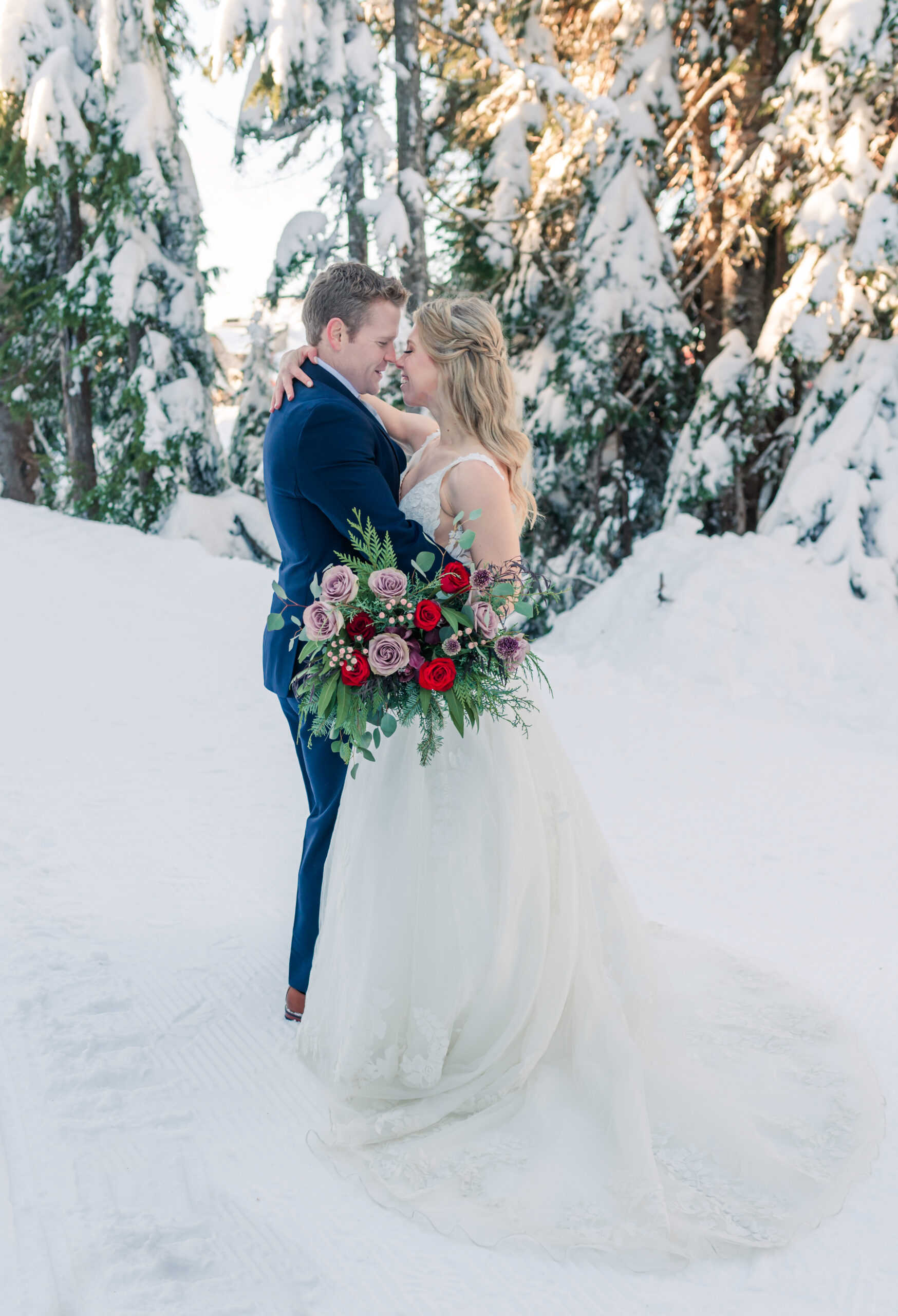Bride-and-groom-kiss-on-their-wedding-day