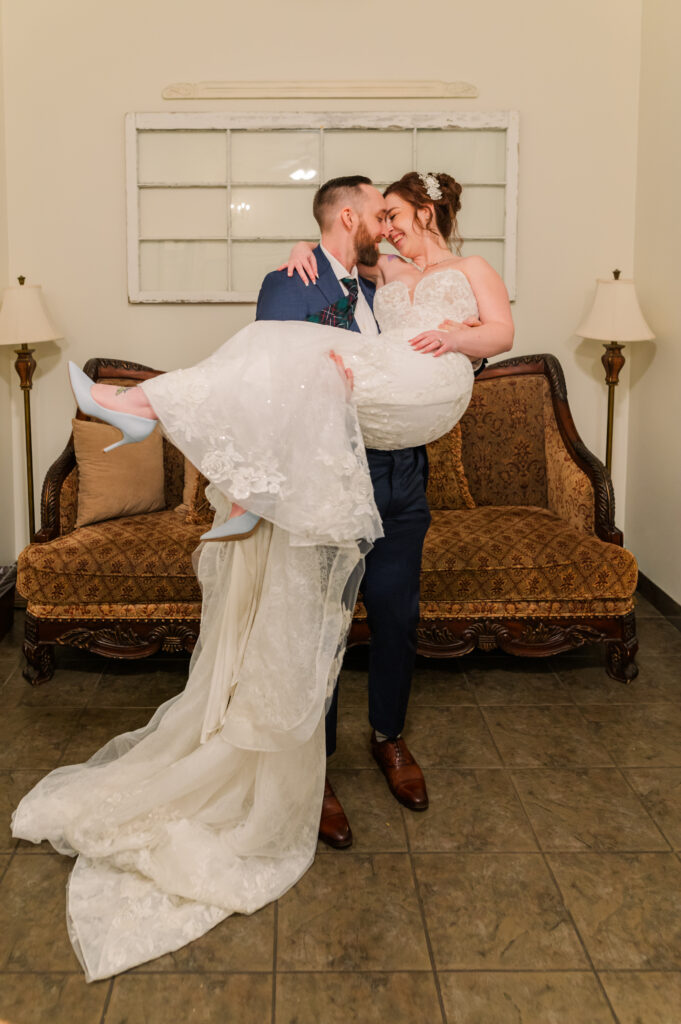 Private vows to each other at the Fraser River Hall dressing room.