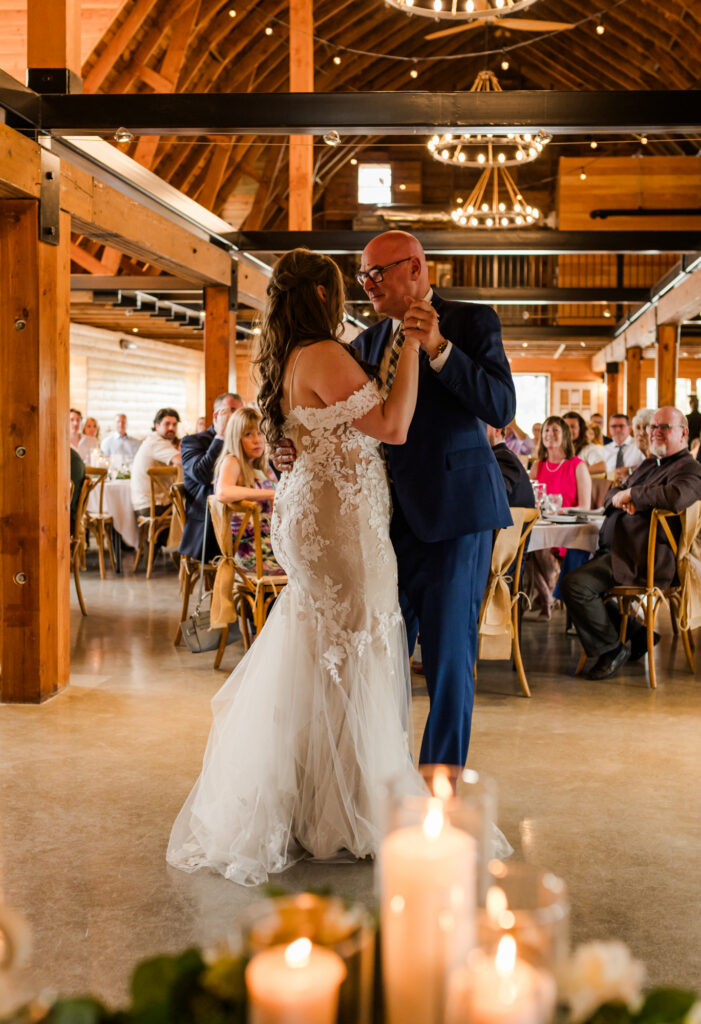 Father and daughter dance for the first time at The Red Barn at Southlands Tsawwassen.