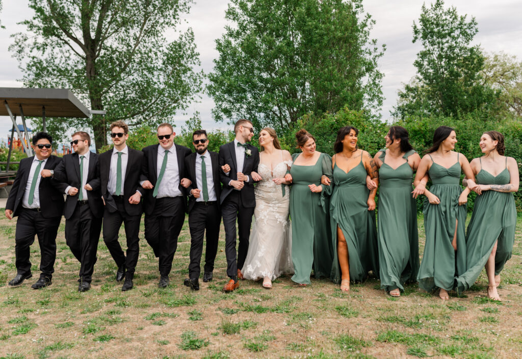 Group portraits of the gang walking and laughing.