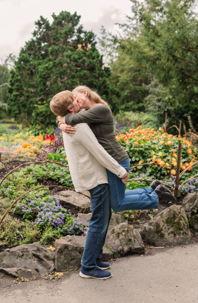 Romantic Kiss at Queen Elizabeth Park Proposal at Vancouver BC.