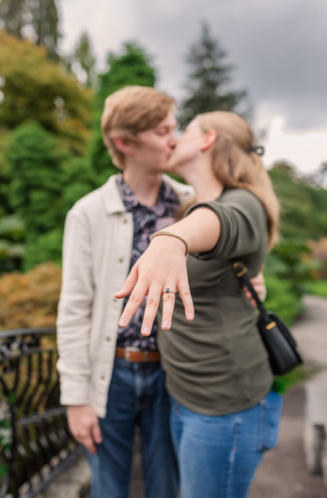 Just Engaged and blue ring at Vancouver BC.